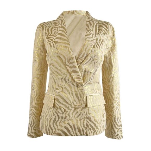 Rachel Zoe Women's Townsend Metallic Zebra Suiting Blazer (0, Gold/Ecru) - Picture 1 of 3